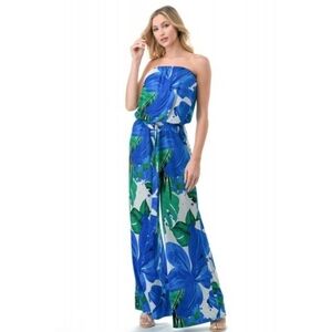 Ariella Strapless Blue and Green Jumpsuit